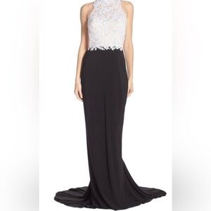 Blondie Nites Iridescent Beaded Bodice Navy Blue Side Slit